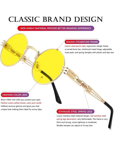Gafas de sol redondas AIEYEZO metal UV 100% oro/amarillo