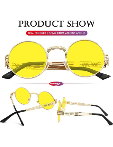 Gafas de sol redondas AIEYEZO metal UV 100% oro/amarillo