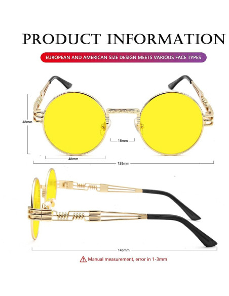 Gafas de sol redondas AIEYEZO metal UV 100% oro/amarillo