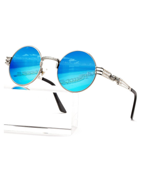 Gafas de sol redondas AIEYEZO steampunk UV 100% plateadas