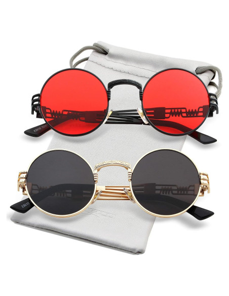 Gafas de sol redondas AIEYEZO steampunk 100% UV bloqueadas