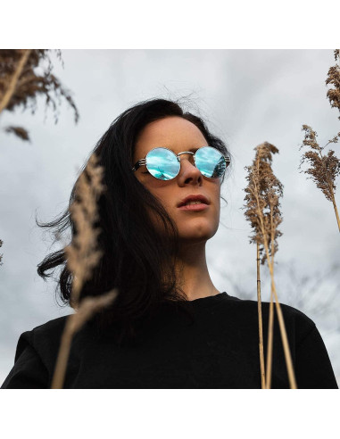 Gafas de sol redondas AIEYEZO steampunk UV 100% plateadas