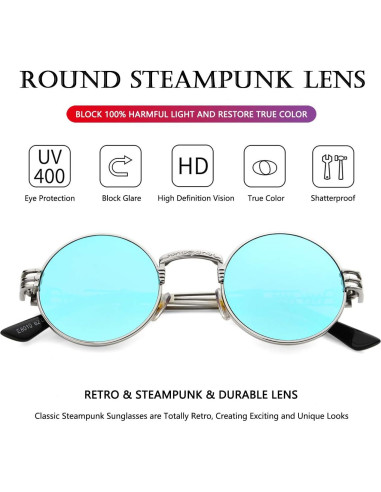Gafas de sol redondas AIEYEZO steampunk UV 100% plateadas