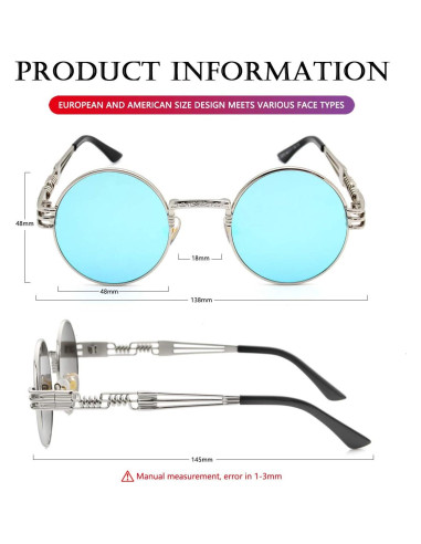 Gafas de sol redondas AIEYEZO steampunk UV 100% plateadas