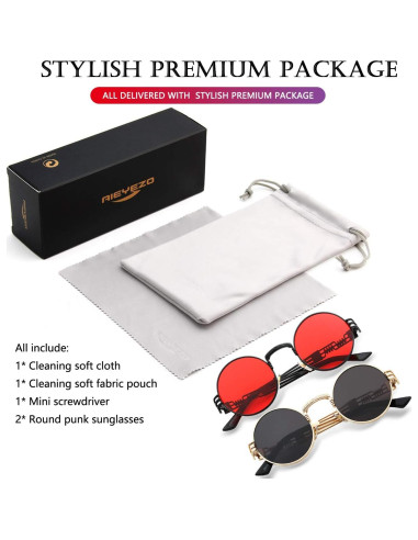 Gafas de sol redondas AIEYEZO steampunk 100% UV bloqueadas