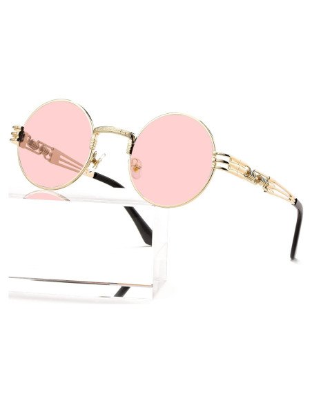 Gafas de sol redondas AIEYEZO metal UV 100% oro/rosa claro