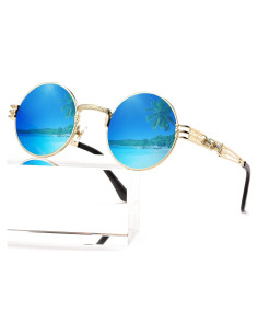 Gafas de sol redondas AIEYEZO steampunk UV 100% oro/azul