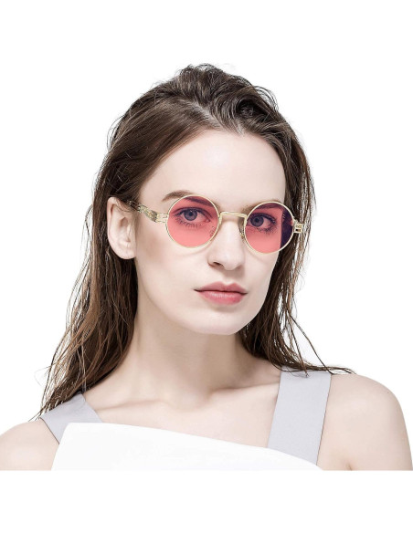 Gafas de sol redondas AIEYEZO metal UV 100% oro/rosa claro