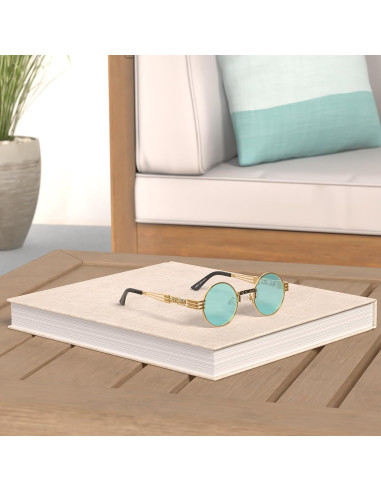 Gafas de sol redondas AIEYEZO steampunk UV 100% oro/azul