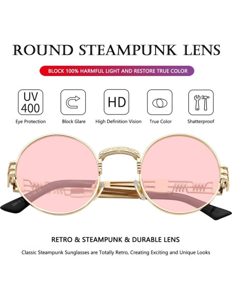 Gafas de sol redondas AIEYEZO metal UV 100% oro/rosa claro