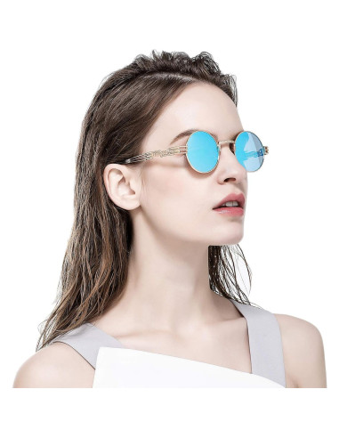 Gafas de sol redondas AIEYEZO steampunk UV 100% oro/azul
