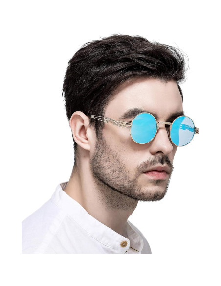 Gafas de sol redondas AIEYEZO steampunk UV 100% oro/azul