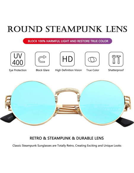 Gafas de sol redondas AIEYEZO steampunk UV 100% oro/azul
