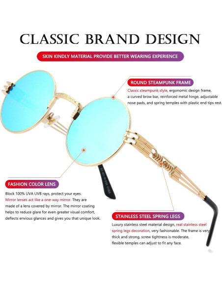 Gafas de sol redondas AIEYEZO steampunk UV 100% oro/azul