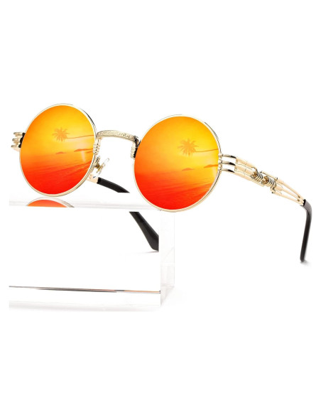 Gafas de sol redondas AIEYEZO metal UV 100% oro/espejo rojo