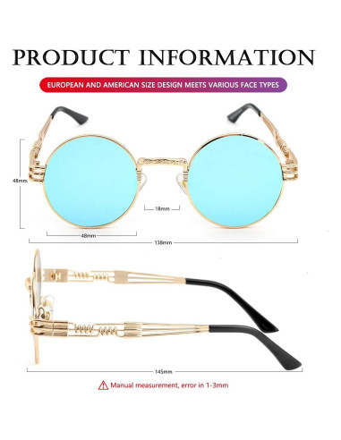 Gafas de sol redondas AIEYEZO steampunk UV 100% oro/azul
