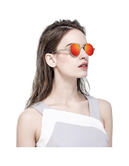 Gafas de sol redondas AIEYEZO metal UV 100% oro/espejo rojo