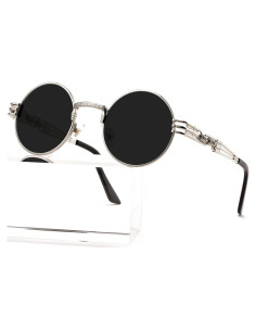 Gafas de sol redondas AIEYEZO steampunk UV 100% plata