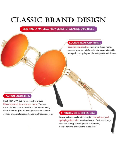 Gafas de sol redondas AIEYEZO metal UV 100% oro/espejo rojo
