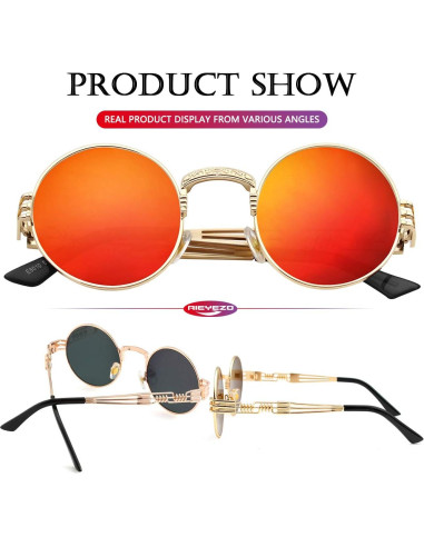 Gafas de sol redondas AIEYEZO metal UV 100% oro/espejo rojo
