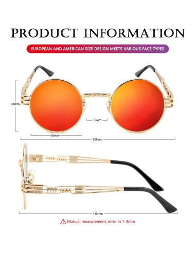 Gafas de sol redondas AIEYEZO metal UV 100% oro/espejo rojo