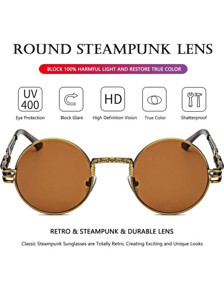 Gafas de sol redondas AIEYEZO con marco metálico UV400