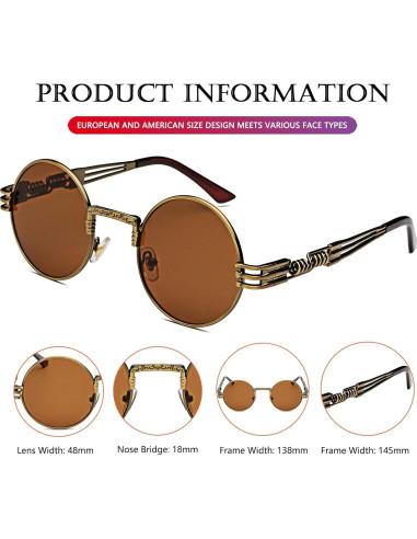 Gafas de sol redondas AIEYEZO con marco metálico UV400