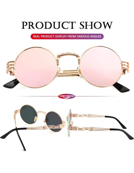 Gafas de sol redondas AIEYEZO Steampunk oro espejo rosa
