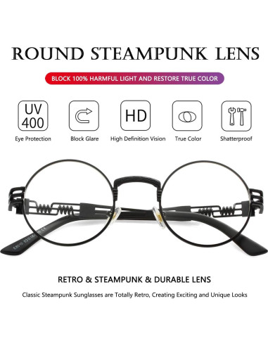 Gafas de sol redondas AIEYEZO Steampunk UV 100% bloqueadores