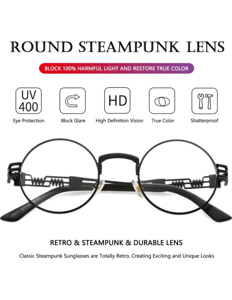 Gafas de sol redondas AIEYEZO Steampunk UV 100% bloqueadores