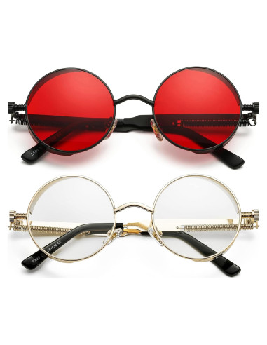 Gafas de sol redondas AIEYEZO Steampunk UV 100% - Paquete de 2