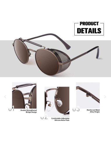 Gafas de sol steampunk polarizadas UV400 para hombres y mujeres