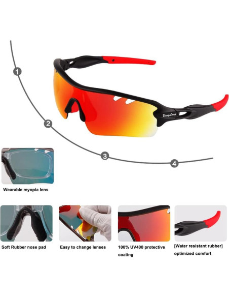 Gafas de sol deportivas BangLong con 5 lentes intercambiables