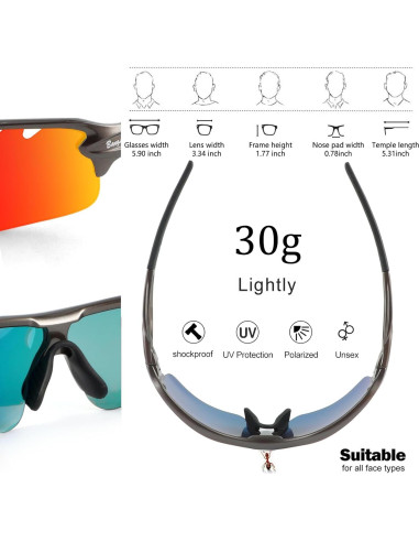 Gafas de sol deportivas BangLong con 5 lentes UV400