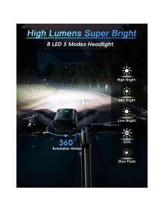 Luces de Bicicleta KELNOW LED 10000mAh Faro y Luz Trasera 2