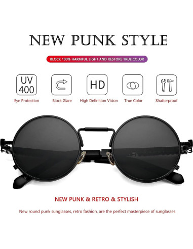 Gafas de sol redondas AIEYEZO steampunk con marco metálico