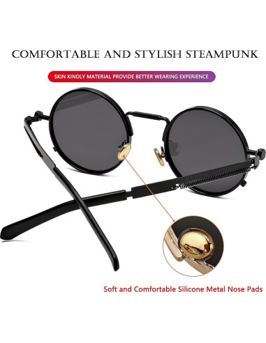 Gafas de sol redondas AIEYEZO steampunk con marco metálico