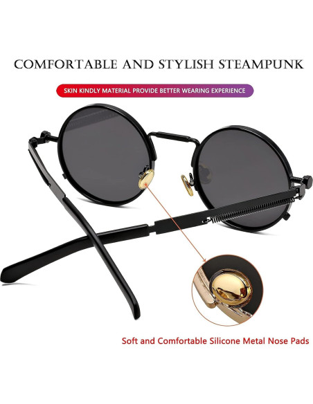 Gafas de sol redondas AIEYEZO steampunk con marco metálico