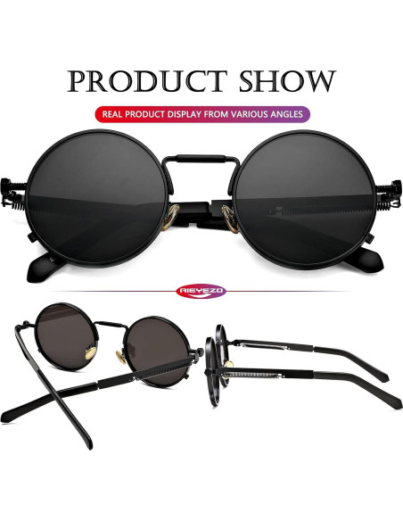 Gafas de sol redondas AIEYEZO steampunk con marco metálico