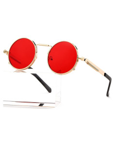 Gafas de sol redondas AIEYEZO steampunk oro/rojo océano