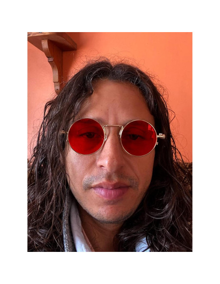 Gafas de sol redondas AIEYEZO steampunk oro/rojo océano