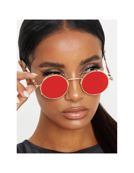 Gafas de sol redondas AIEYEZO steampunk oro/rojo océano