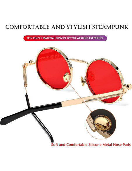 Gafas de sol redondas AIEYEZO steampunk oro/rojo océano