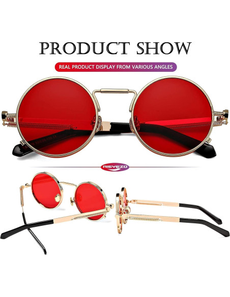 Gafas de sol redondas AIEYEZO steampunk oro/rojo océano
