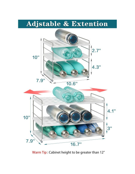 Organizador de Botellas de Agua JUPELI 3 Niveles Ajustable Blanco