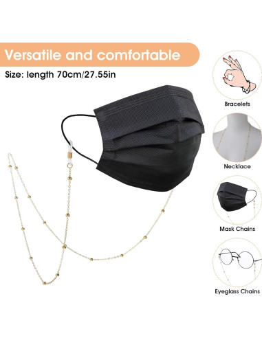 Cadenas para Gafas Mujeres Beaded Doradas 70 cm Ajustables