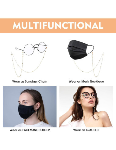 Cadenas para Gafas Mujeres Beaded Doradas 70 cm Ajustables