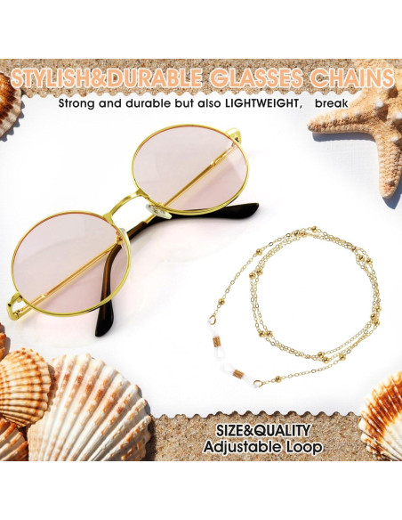 Cadenas para Gafas Mujeres Beaded Doradas 70 cm Ajustables