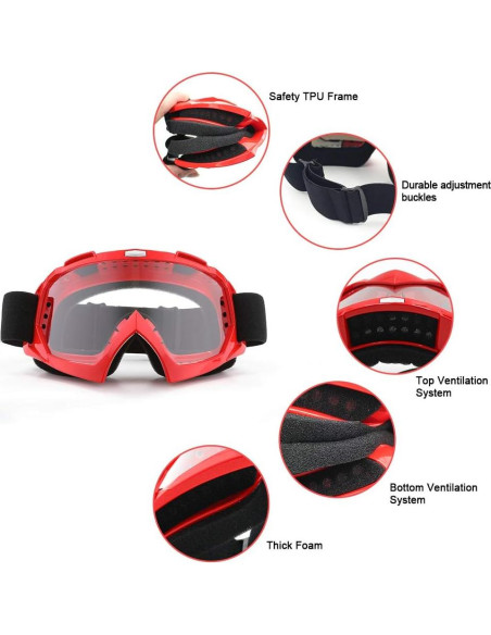 Gafas de Motocross SPOSUNE Rojo Lente Clara UV400 Unisex
