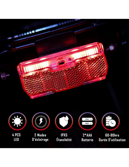 Luz Trasera para Bicicleta Onature LED 4PCS IPX5 2 Modos